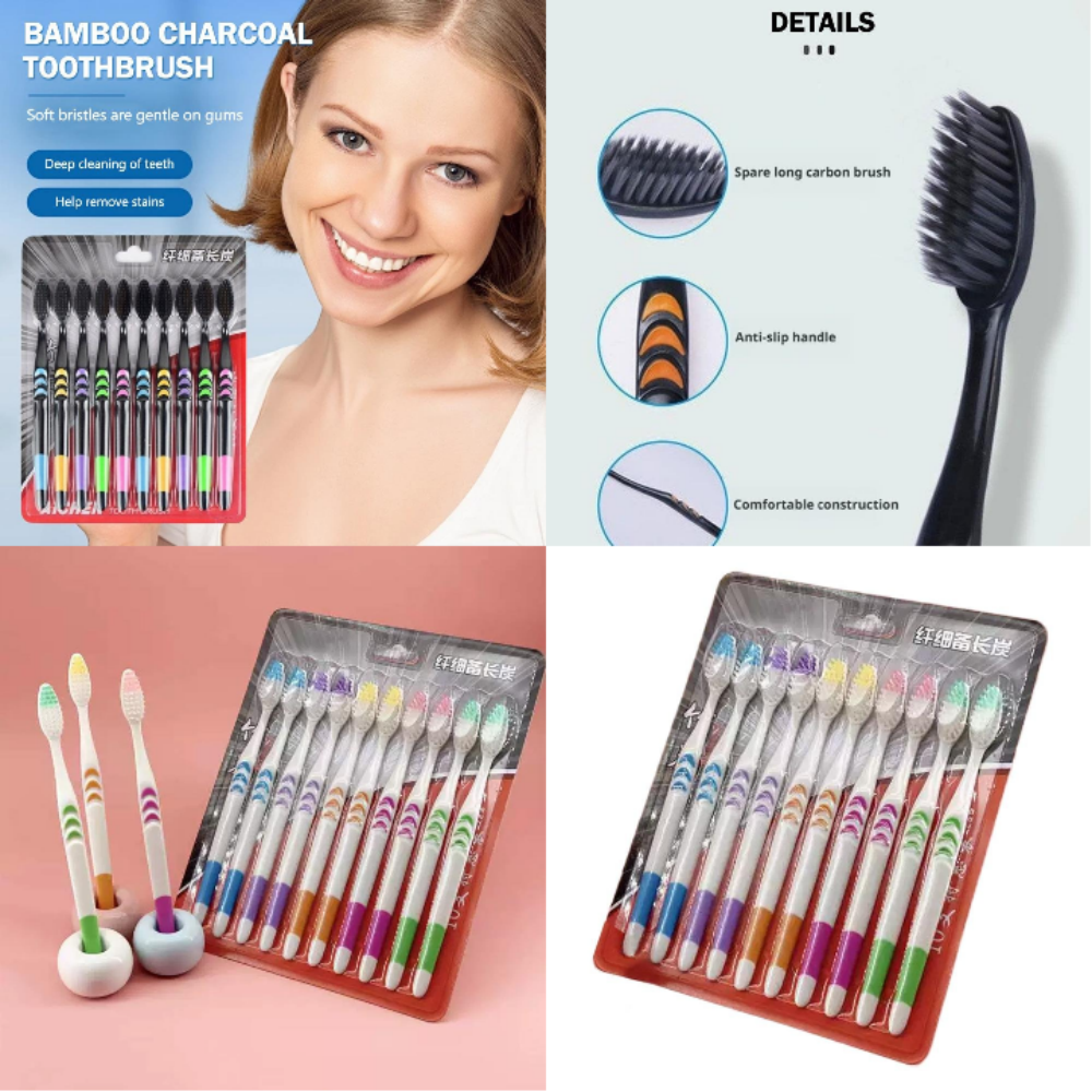 10PCS Toothbrush Natural Bambo - Teeth Whitening Charcoal recensie en prijs
