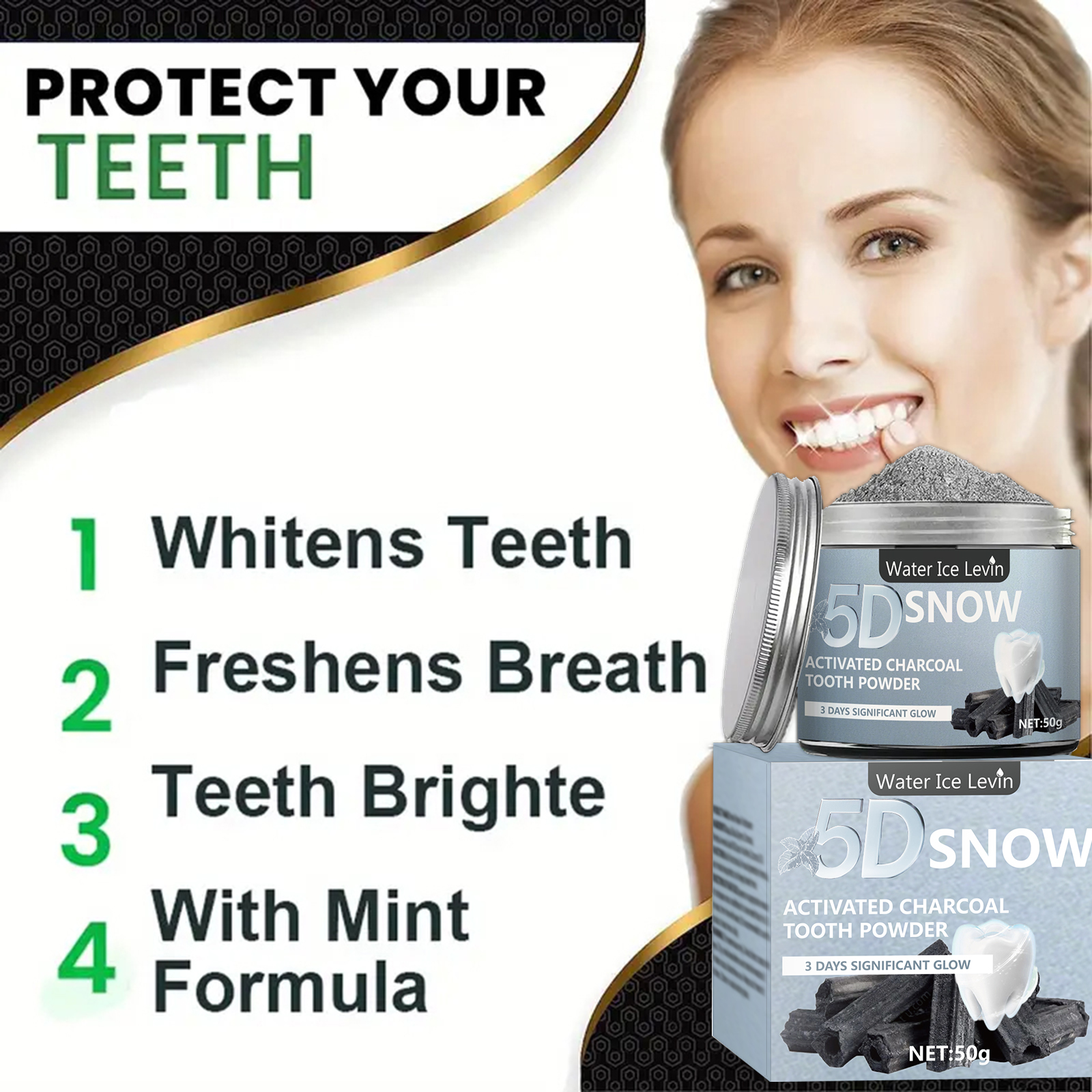 Water Ice Levin 5D Snow Activa - Teeth Whitening Charcoal recensie en prijs